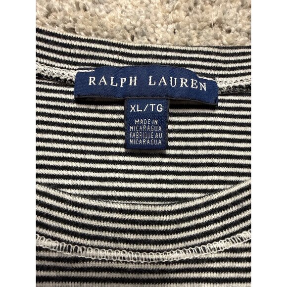 Ralph Lauren Womens XL Striped T-Shirt Black/White Cotton Short Sleeve Crew Neck - Picture 4 of 6